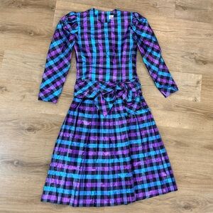 Prophecy 80s Metallic Shimmer Skirt & Blouse Set with Bow Vintage